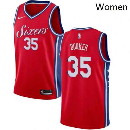 Womens Nike Philadelphia 76ers 35 Trevor Booker Authentic Red NBA Jersey Statement Edition